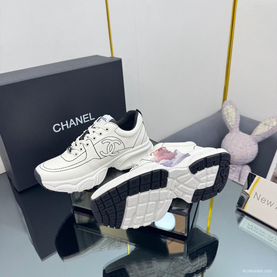 2025 Women Chanel White Leather Sneakers