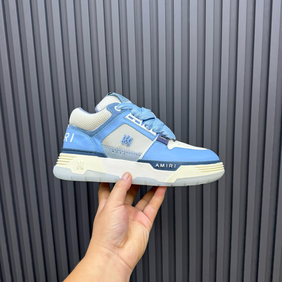 2024 Unisex Amiri Light Blue White Leather Sneakers MJ00360