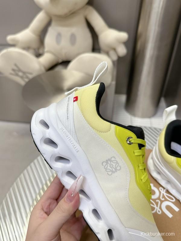 2025 Unisex Loewe Yellow White Black Mesh Leather Sneakers