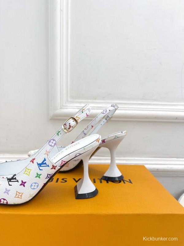 2025 Women Louis Vuitton White Multicolor Leather Heels KFY00280