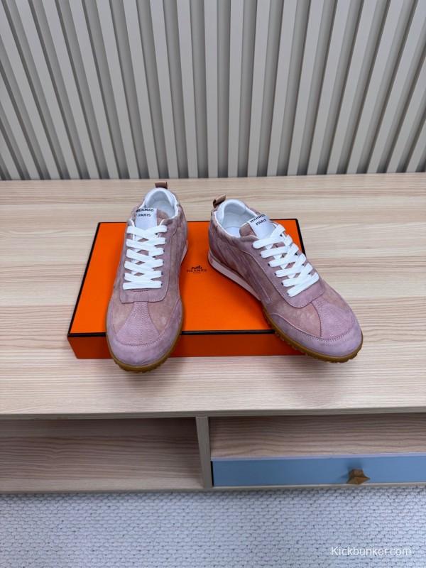 2025 Women Hermès Pink Suede Sneakers KFY00300
