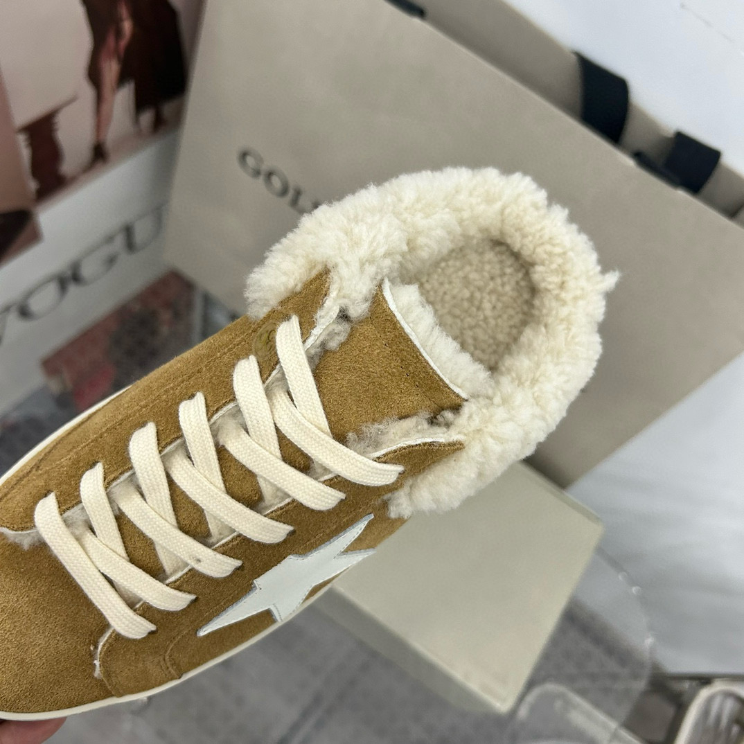 2025 Women GGDB Brown White Suede Shearling Sneakers