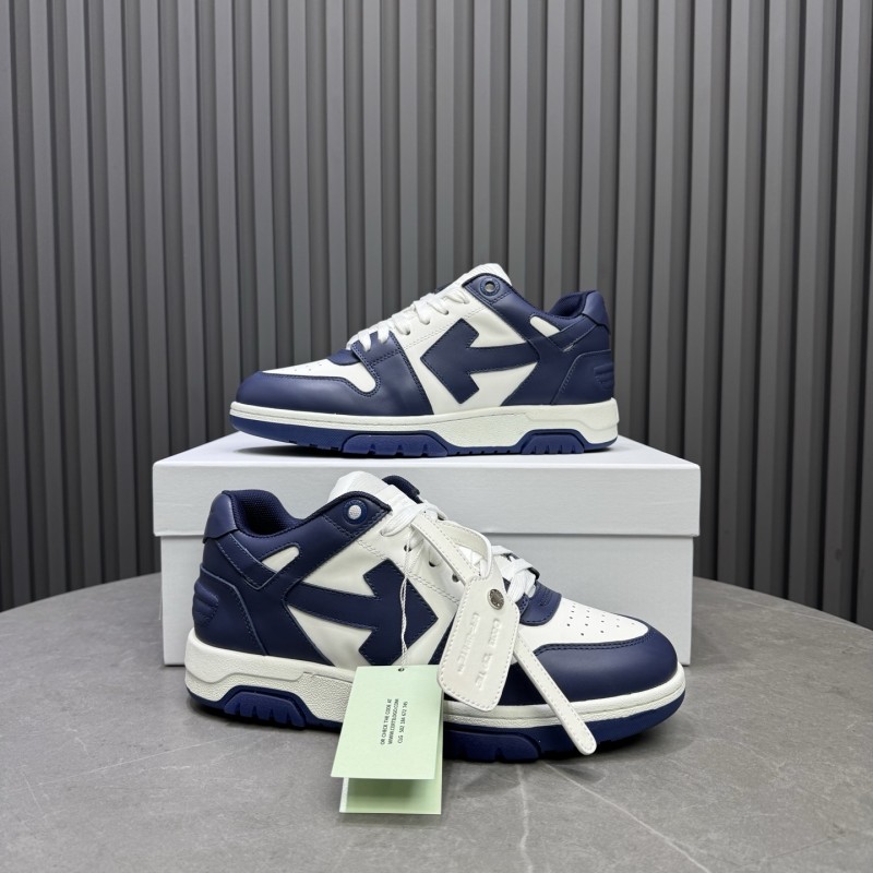 2025 Unisex Off-White Navy White Leather Sneakers MJ00320