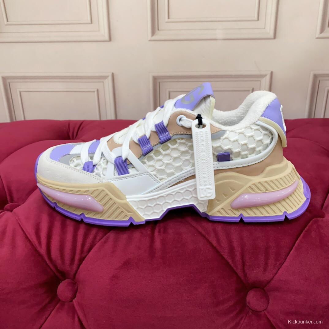 2025 Women Dolce & Gabbana White Purple Beige Mesh Leather Sneakers LY00340
