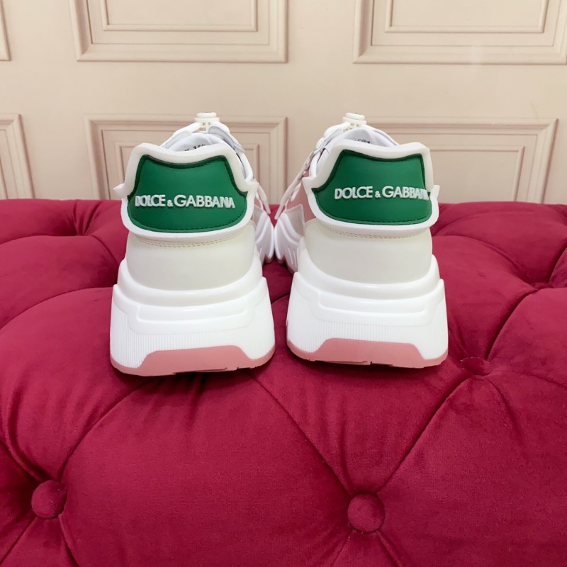 2025 Women Dolce & Gabbana White Pink Green Leather Sneakers LY00330(F)