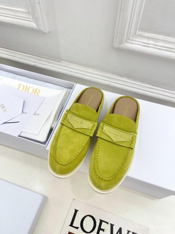 2025/Women Dior Yellow Suede Casual Slip-On Loafers Handmade LY00360(F)