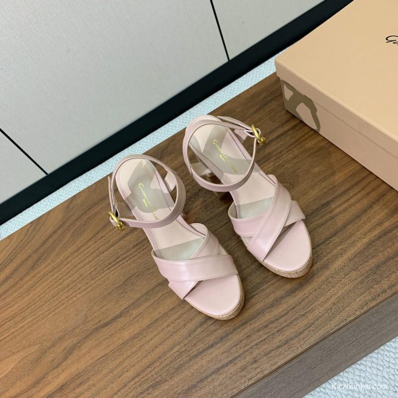 2025 Women Gianvito Rossi Light Pink Leather Platform Sandals