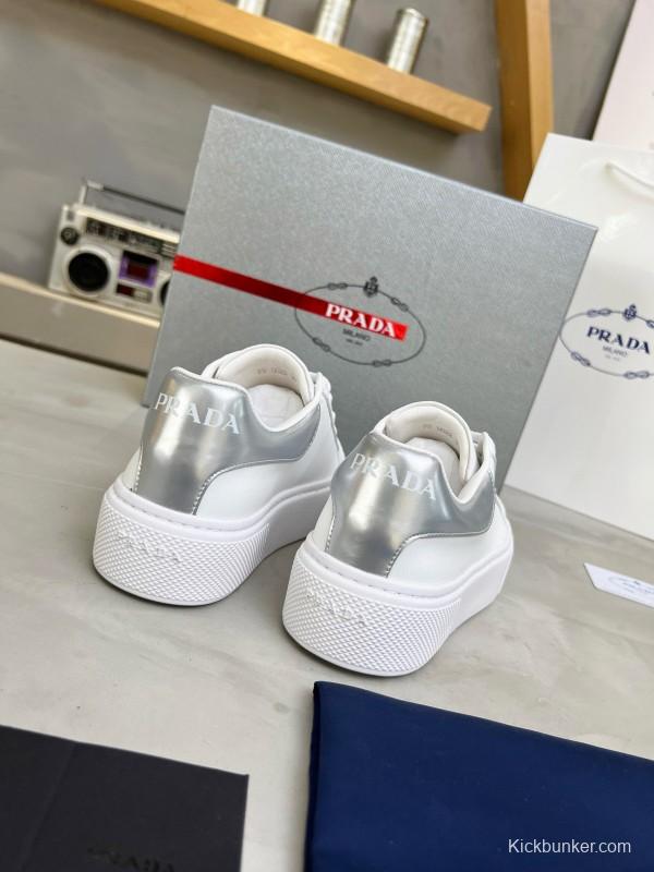2024 Unisex Prada White Silver Leather Sneakers MJ00310