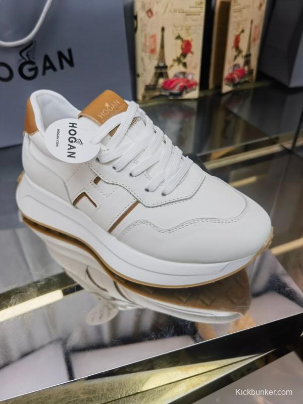 2025 Women HOGAN White Beige Leather Sneakers LY00360(F)