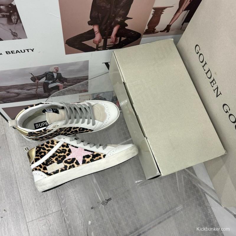 2024 Unisex GGDB Leopard White Pink Leather Suede High Top Sneakers MJ00300