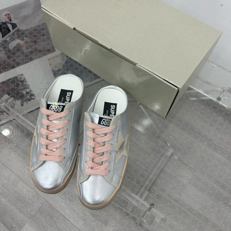 2025 GGDB White Silver Beige Leather Suede Star Sneakers Mule