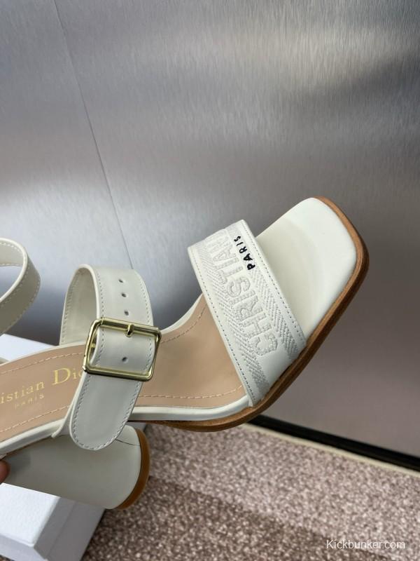 2025 Women Dior White Leather Sandals Embroidery KFY00310