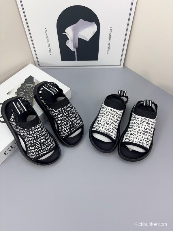 2025 Kids Dolce & Gabbana Black White Fabric Sandals