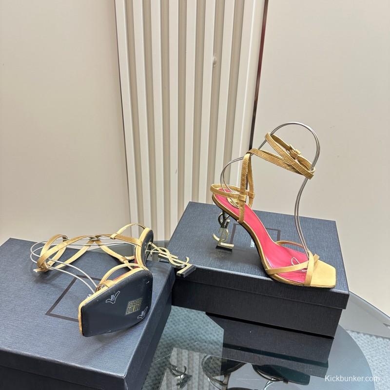 2025 Women Yves Saint Laurent Light Brown Satin High Heel Sandals