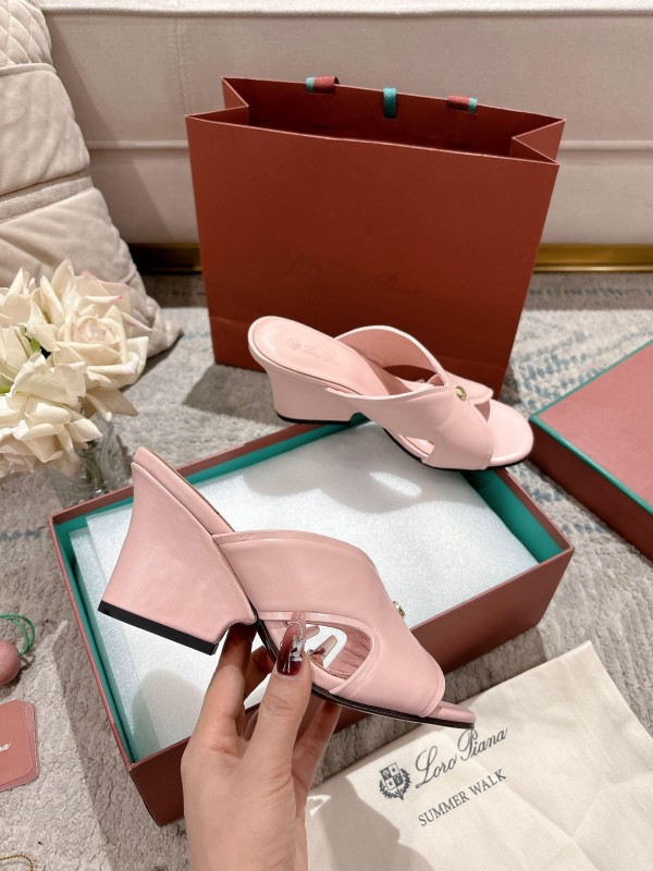 2025 Women Le Parmentier Pink Leather Heeled Sandals