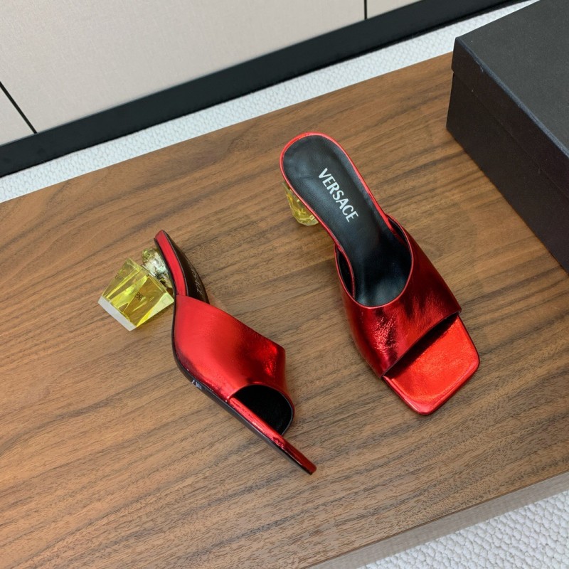 2025 VERSACE Red Leather Slippers