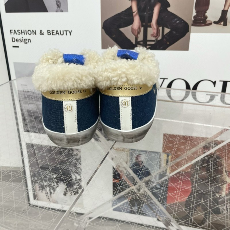 2025 Women GGDB White Navy Blue Leather Shearling Sneakers
