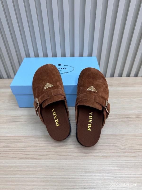 2025 Slippers Prada Brown Suede Slippers LY00280