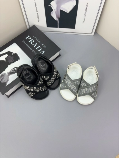 2025 Kids Dior Black White Fabric Sandals