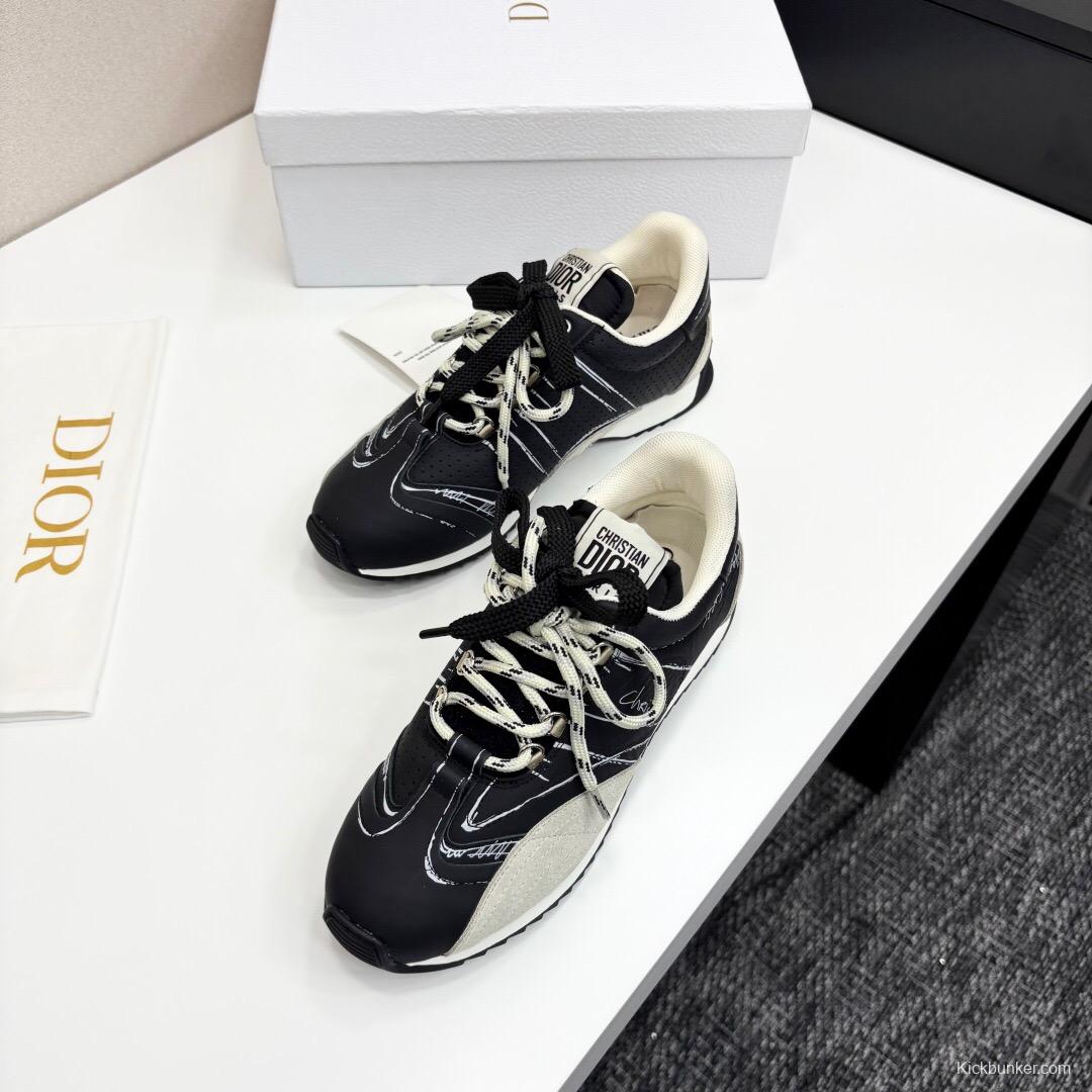 2025 Unisex Dior Black White Suede Leather Mesh Sneakers LY00300