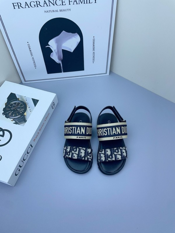 2025 Kids DIOR White Black Canvas Sandals