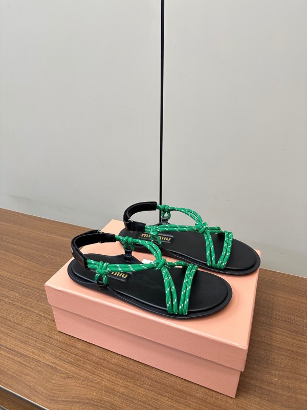 2025 Women Miu Miu Green Leather Sandals