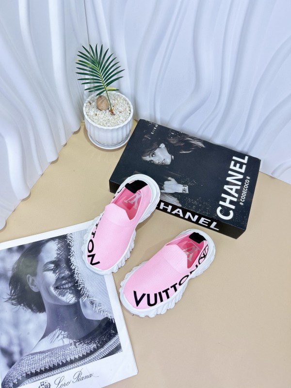 2024 Kids Louis Vuitton Pink White Black Fabric Sneakers