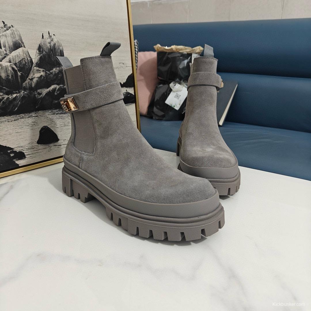 2024 Women Dolce & Gabbana Grey Suede Ankle Boots