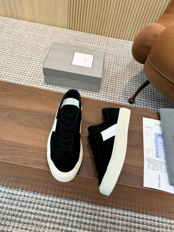 2025 Unisex TOM FORD Black White Suede Leather Sneakers