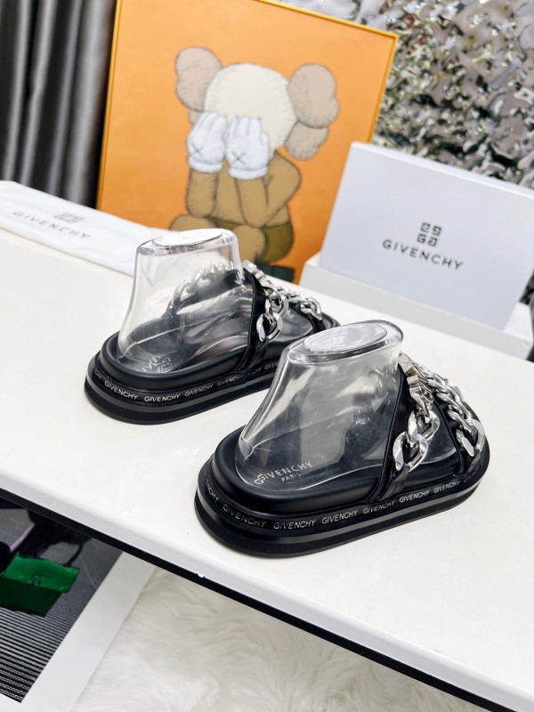 2025 Women Givenchy Black Leather Sandals Chain LY00250