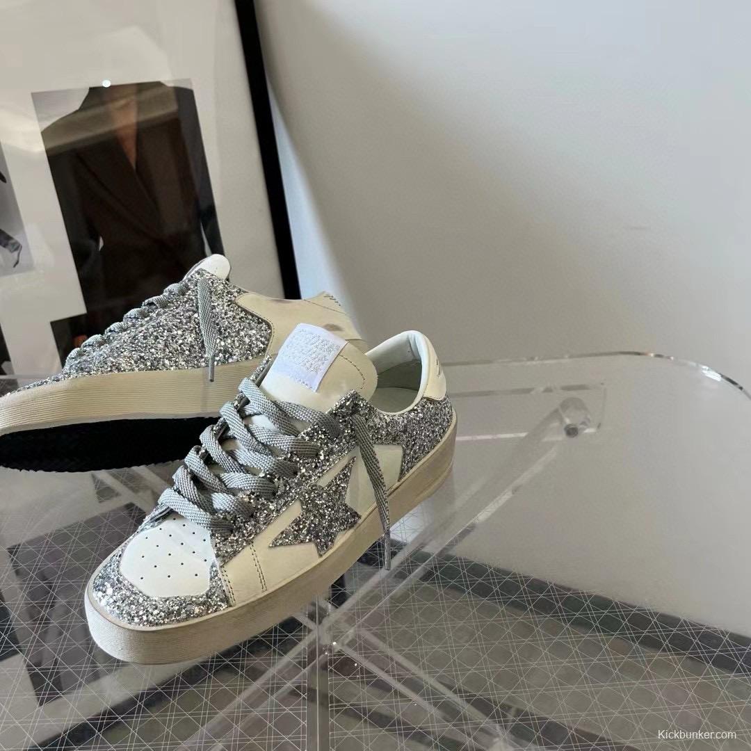 2024 Unisex GGDB White Silver Leather Glitter Low-Top Sneakers MJ00260