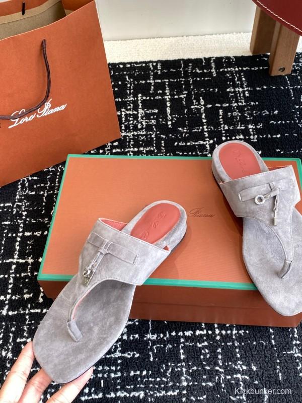 2025 Women Le Parmentier Grey Suede Thong Sandals KFY00280