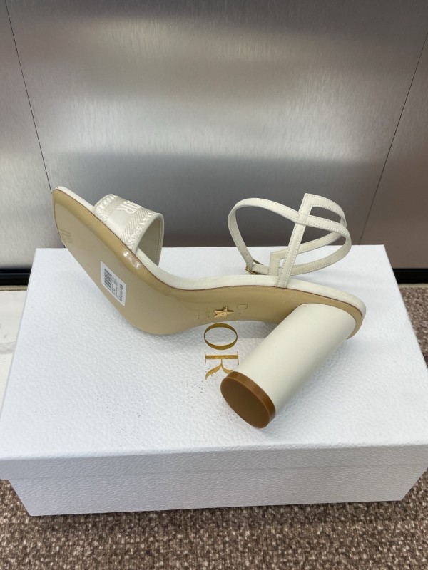 2025 Women Dior White Leather High Heel Embroidered Sandals