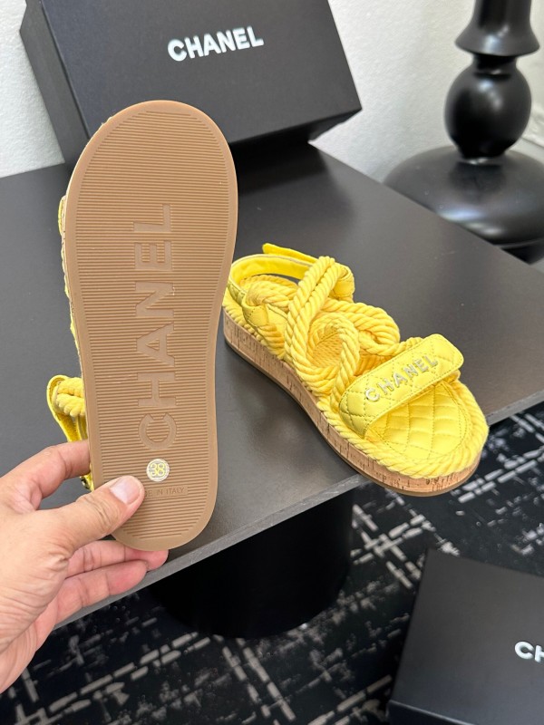 2025 Slippers Chanel Yellow Rope Cork Sole Sandals LY00260