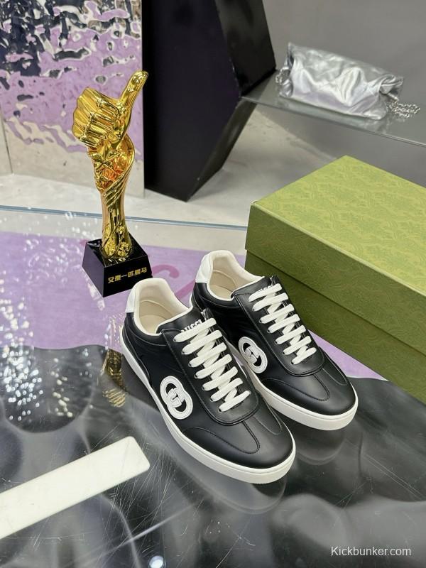 2024 Unisex Gucci Black White Leather Suede Sneakers MJ00310