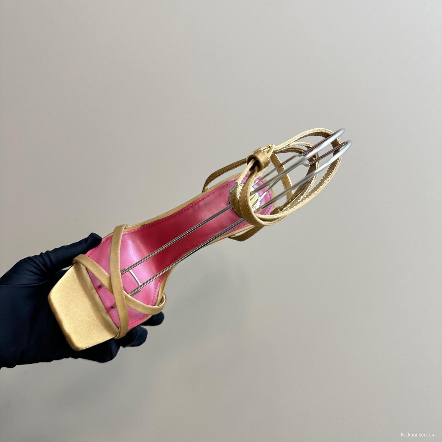 2025 Women Yves Saint Laurent Light Brown Satin High Heel Sandals