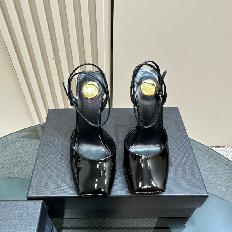 2025 Women Yves Saint Laurent Black Patent Leather Slingback Pumps MJ00280