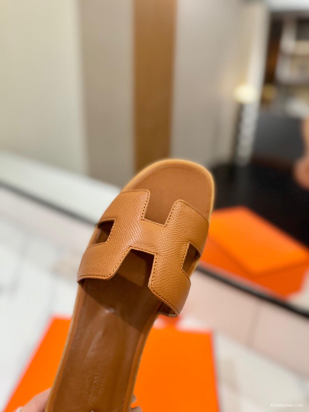 2025 Women Hermès Brown Leather Slippers