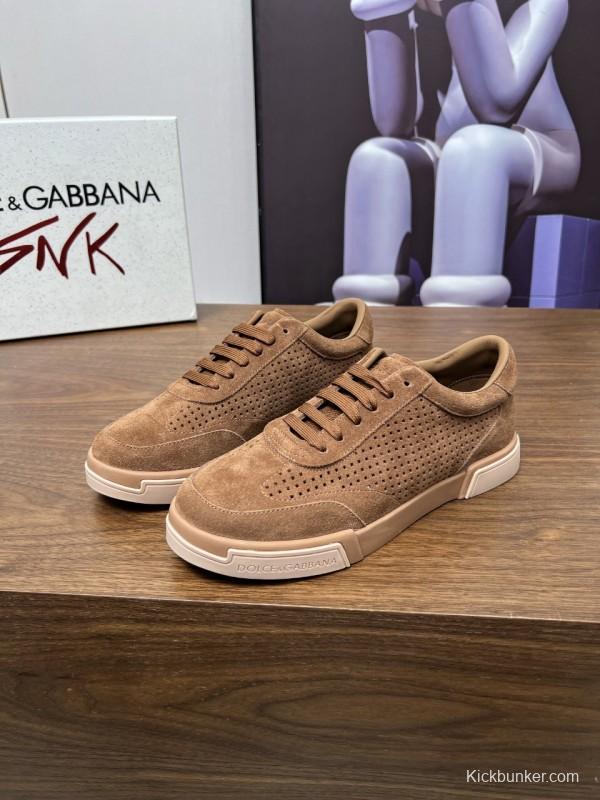 2025 Men Dolce & Gabbana Brown Suede Casual Sneakers LY00280