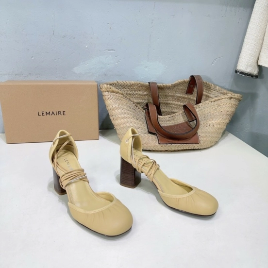 2025 Women LEMAIRE Pale Yellow Lambskin Mary Jane Heeled Shoes