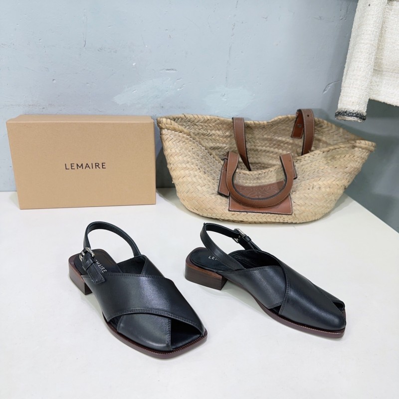 2025 Women Lemaire Black Leather Sandals KFY00310