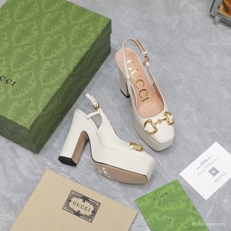 2025 Women Gucci White Lamb Leather Platform High Heels KFY00320