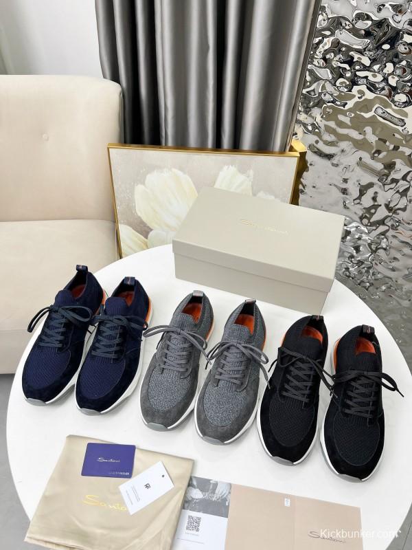 2025 Unisex Santoni Grey Orange Wool Blend Knit Sneakers AS00320
