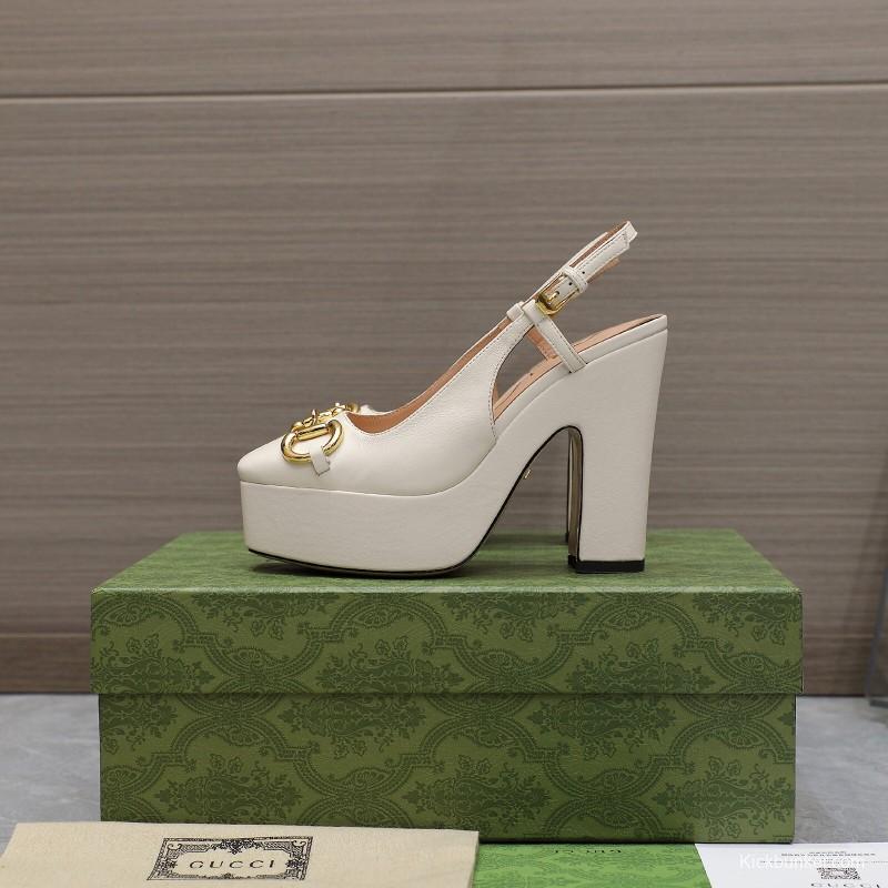 2025 Women Gucci White Lamb Leather Platform High Heels KFY00320