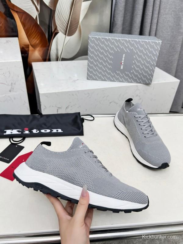 2025 Men Kiton Grey Knit Mesh Sneakers Lightweight Rubber Sole AS00320
