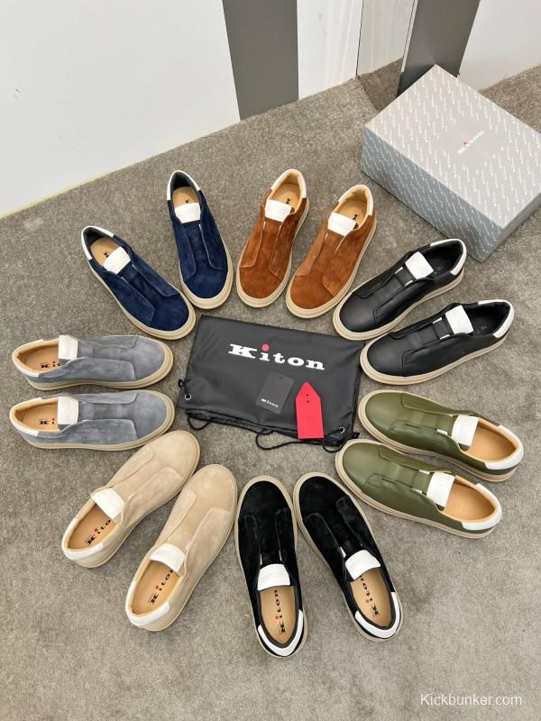 2025 Men Kiton Apricot Calf Suede Slip-On Casual Shoes AS00320