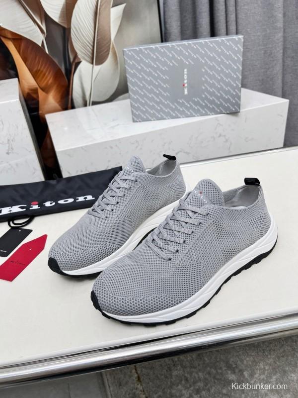 2025 Men Kiton Grey Knit Mesh Sneakers Lightweight Rubber Sole AS00320