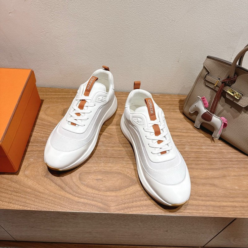 2025 Unisex Hermès White Leather Fabric Sneakers AS00400