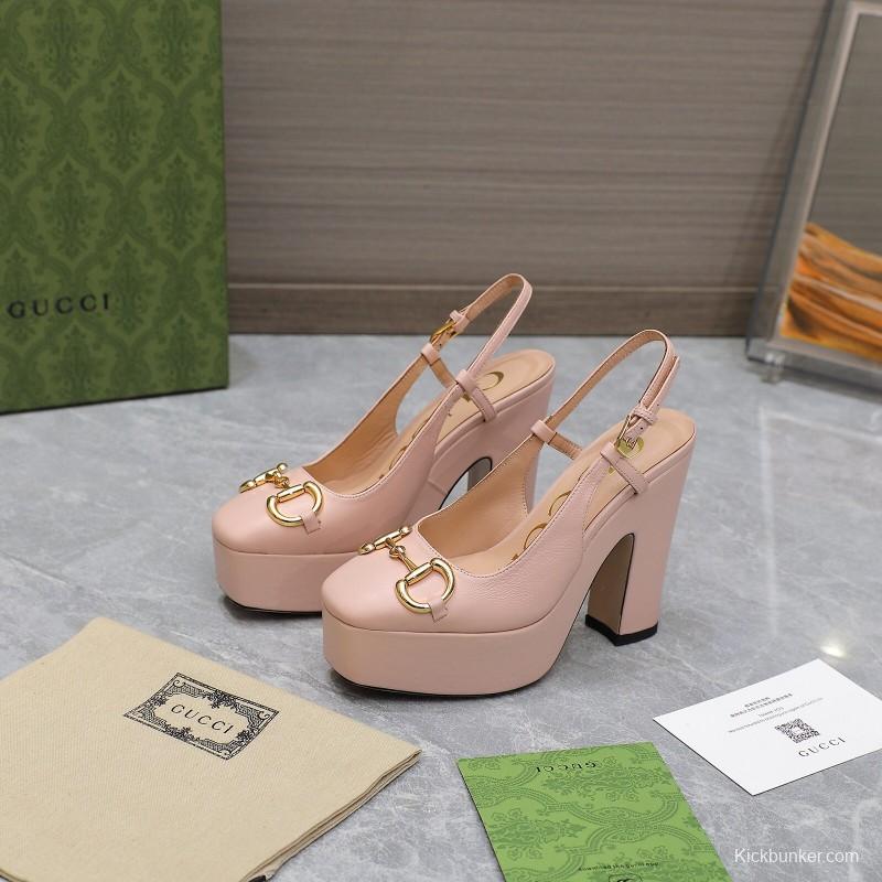 2025 Women Gucci Pink Leather Platform High Heels KFY00320