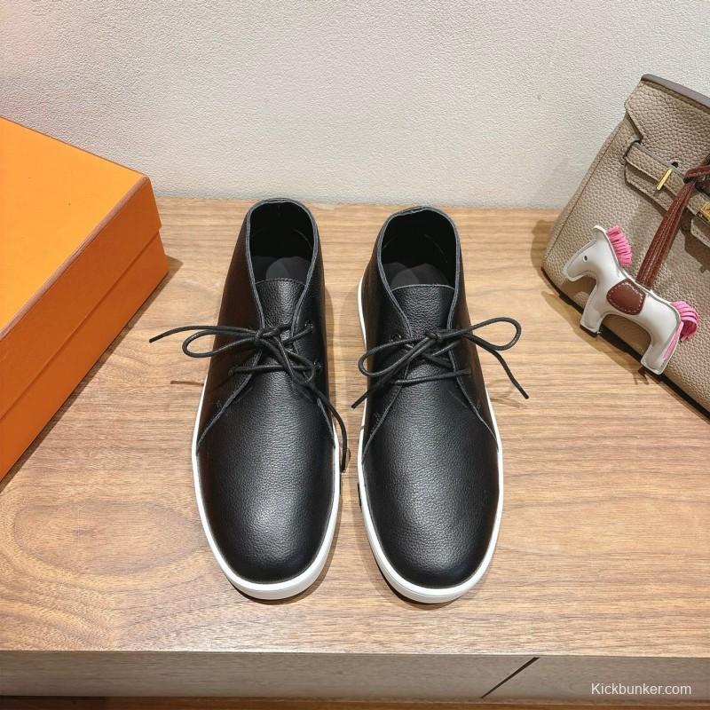 2025 Unisex Hermes Black White Leather Boots Classic Style